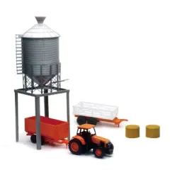 New Ray Kubota Farm Set with M5-111 Tractor, Wagons, Grain Bin and Bales SS-33213B