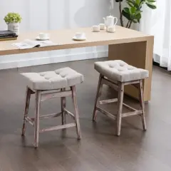 Set of 2 Counter Height Bar Stools with Wooden Legs - ModernLuxe
