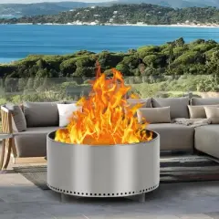 Acekool 27" Smokeless Stainless Steel Fire Pit with Removable Stand & Ash Pan, Outdoor Wood Burning Firepit