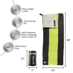 Leisure Sports Kids' Lightweight Sleeping Bag With Carry Bag - Neon Green/Black