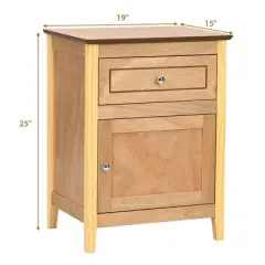 Costway 2PCS Nightstand with Drawer Accent Side End Table Storage Cabinet White\Natural
