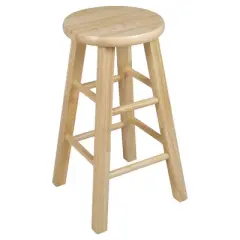 PJ Wood Round-Seat 24 Inch Tall Kitchen Counter Stools for Homes, Dining Spaces, and Bars with Backless Seats, 4 Square Legs, Natural, Set of 2
