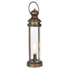 Alpine Corporation 21" Battery Gold Metal and Glass LED Indoor Outdoor Decorative Lantern Off-White: Iron Craftsmanship, 1-Year Warranty