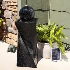 Sunnydaze Outdoor Polyresin Solar Powered Black Ball Water Fountain Feature with LED Light - 30" - Black