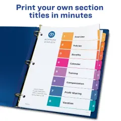 Avery Ready Index 8 Tab Binder Dividers, Customizable Table of Contents, Multicolor Tabs, 6 Sets (11186)