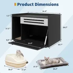 GustoWave Cat Litter Box Enclosure, Hidden Litter Box Cabinet with Flip-Down Door, Indoor Wooden Cat Washroom Storage Cabinet Bench