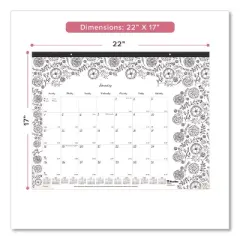 Monthly Desk Pad Calendar, Monthly Coloring Artwork, 22 x 17, Black Binding, Clear Corners, 12-Month (Jan to Dec): 2026