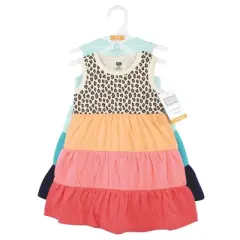 Hudson Baby Infant and Toddler Girl Cotton Dresses, Leopard Coral Mint