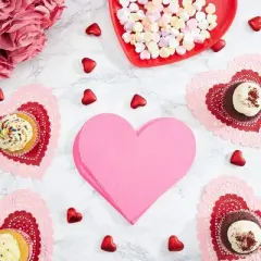 Blue Panda 50-Pack Hot Pink Heart Shaped Disposable Cocktail Paper Napkins for Valentines Party Supplies
