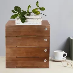 YIYIBYUS Wooden Desktop Storage Cabinet with 4 Lockable Drawers, Desk Organizer