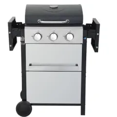 GDFStudio Geoffrey 25650 BTU Propane Gas 3-Burner BBQ Grill with Foldable Work Table, Shelves and Wire Enamel Cooking Grids