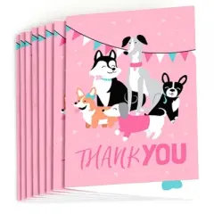 Big Dot of Happiness Pawty Like a Puppy Girl - Pink Dog Baby Shower or Birthday Party Thank You Cards (8 count)