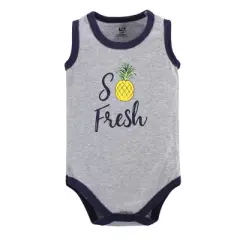 Hudson Baby Infant Boy Cotton Sleeveless Bodysuits 5pk, Pineapple