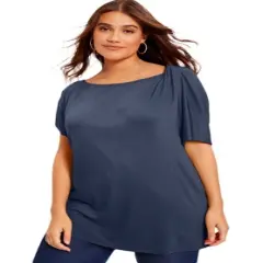 June + Vie by Roaman's Women&rsquo;s Plus Size Twist Shoulder Tee