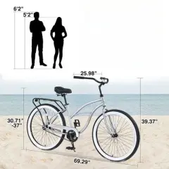 INFURNIC Bicycles, Men's Beach Cruiser Bike with Wide Wheels, Rear Coaster Brakes, Silver, 69.29"*25.98"*39.37"