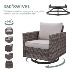 POCASSY 7 Piece Patio Furniture Set with Sofa Couch and Swivel Chair, All Weather Gray Wicker Furniture Set with Metal Table, Deep Seat High Back