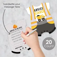 Big Dot of Happiness Dig It - Construction Party Zone - Baby Bodysuit Wish Card Baby Shower Activities - Shaped Advice Cards Game - Set of 20