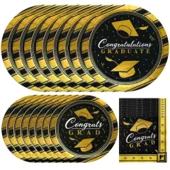 Treasures Gifted Gold Graduation Party Tableware Starter Set for 24 Guests