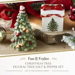 Spode Christmas Tree Tree and Gifta Salt and Pepper Shaker Set (2-Piece)- Holiday Kitchen & Table D&eacute;cor - Festive Home Accent