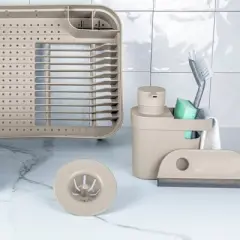 OU Dish Drying Rack for Kitchen Counter, Freestanding Plastic Dish Strainer with Utensil Holder, Compact Dish Drain for Plates, Cups & Cutlery