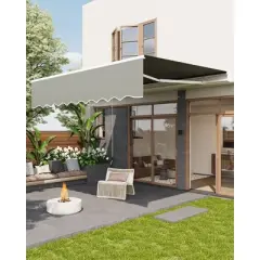 Manual Retractable Awning - Waterproof Sun Shade Patio Awning, Aluminum Frame, 280g Polyester Fabric, Adjustable Roll Out Awning for House Deck Porch