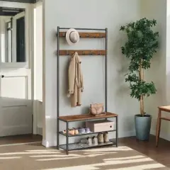 Coat Rack, Hall Tree with Shoe Storage Bench, Entryway Bench with Shoe Storage, 3-in-1, Steel Frame, for Entryway