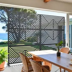PexFix 72 in. x 47 in. Outdoor Metal Privacy Screen Garden Fence in Geometry Pattern in Black