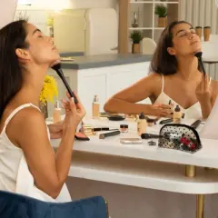 Unique Bargains Women's Heart Shape Print Mesh Makeup Bag 4 Pcs