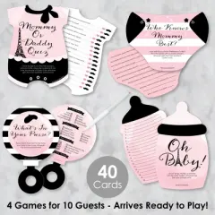 Big Dot of Happiness Paris, Ooh La La - 4 Paris Themed Baby Shower Games - 10 Cards Each - Gamerific Bundle