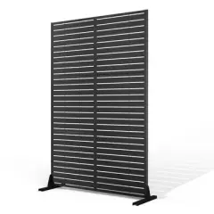 TOAOTBNBO Metal Privacy Screen with Stand, Decorative Privacy Fence Panels with Louver Pattern, Freestanding Privacy Screen for Garden, Black
