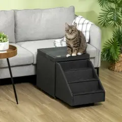 PawHut 3-in-1 Living Room Storage, Cat/Dog Steps for Couch, Footrest Ottoman, Cat/Dog Stairs for Small Dogs, Old Cats