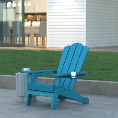Emma and Oliver Adirondack Chair with Cup Holder, Weather Resistant HDPE Adirondack Chair