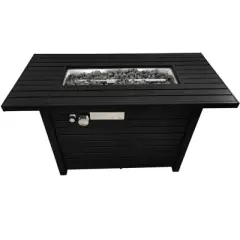 25 inch H x 42 inch W Steel Outdoor Fire Pit Table with Lid, 50,000 BTU, Black