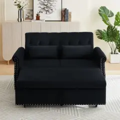 LOVMOR Artemax 55" Modern Shiny Velvet Convertible Loveseat Sleeper Sofa Couch w/ 2 Lumbar Pillows, Adjustable Pull-Out Bed and Removable Armrest