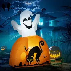 LOVSON 5-foot ghosts and pumpkins Halloween inflatable decorations with LED lights, suitable for gardens, lawns, parties, and holidays