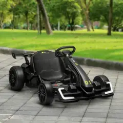 Aosom 24V 7.5 MPH Drifting Electric Go Kart with Adjustable Seat with Slow Start, Button Start, Music, Horn, Lights, for 6-12 Years
