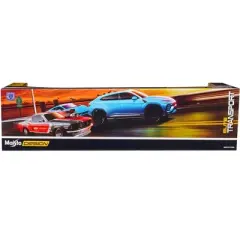 Lamborghini Urus Green with Lamborghini Huracan Coupe Green and Flatbed Trailer Set of 3 pcs 1/24 Diecast Model Cars by Maisto