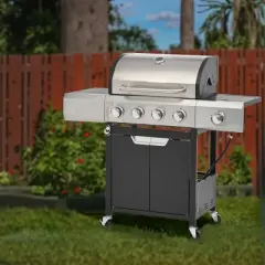 4-Burner Stainless Steel Propane Gas Grill with Side Burner, Electronic Ignition, Ample Cooking Space & Construction for Outdoor BBQ-Coolbibila