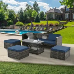 GlasFlength Patio Seating Sets, Innovative Outdoor Seating Sets, Engineered for Comfort and Style, Redefine Your Patio, Blue, 82.5"*27.5"*26.7"