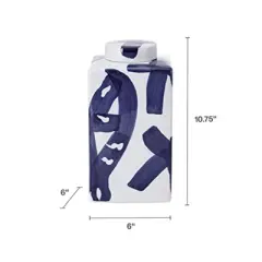 Mikasa Blue & White Ceramic Ginger Jar, 6"x11" - Square Storage Jar With Brushstroke Design, Bold Style, Decorative Kitchen Storage