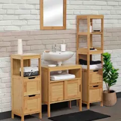 Evideco French Home Goods Wall-Mounted Sink Floor Cabinet Mahe Bamboo - Wood