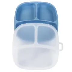 Re-Play Silicone Suction Divided Place with Lid - Denim