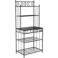 Kings Brand Furniture Hanalei Free Standing 5-Tier Microwave/Oven/Coffee Bar Stand Shelf Bakers Rack, Black