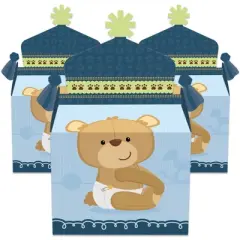 Big Dot of Happiness Baby Boy Teddy Bear - Treat Box Party Favors - Baby Shower Goodie Gable Boxes - Set of 12