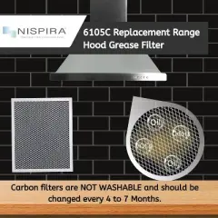 Nispira Replacement Range Hood Grease Filter with Charcoal Compatible with Broan 97007696, S97007696, 6105C, 1172266, 41F. A set of 4 Filters