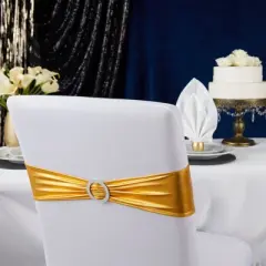 Juvale Gold Chair Sashes with Silver Buckles for Wedding Reception, Baby Shower, Birthday Party, Fits 13.5- to 16.5-Inch Chair Backs (100 Pack)