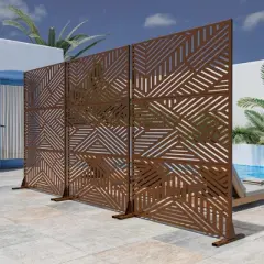 Lirago Modern Metal Outdoor Decorative Screen Patio Partition Freestanding Privacy Screen 72"x47" Brown