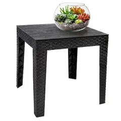 Sunnydaze Weather-Resistant Outdoor Side Table with Faux Wood Plank Tabletop - 16.5" Square - Black