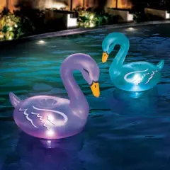 Banzai Lumi Bright Party Swans Translucent Inflatable Swimming Pool Floating Lantern Lights with LED Multicolor Lights, (2 Pack)
