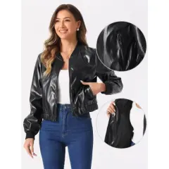 Allegra K Women's Long Sleeve Stand Collar Drop Shoulder Bomber Jacket